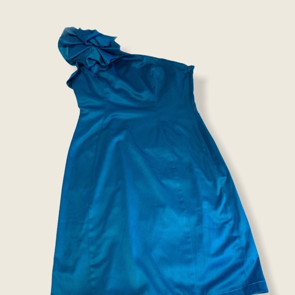 Blue One Shoulder Ruffle Cocktail Party Dress - Picture 4 of 15